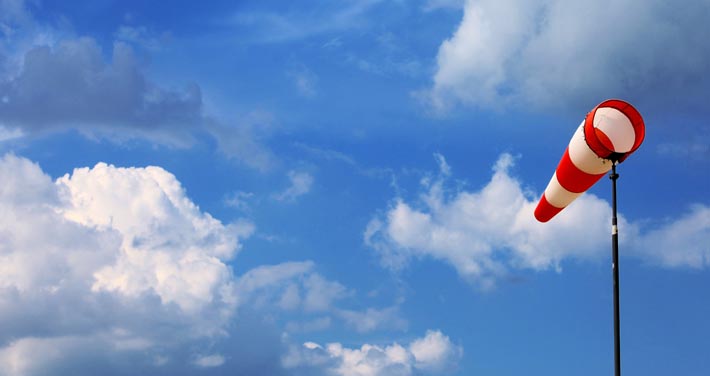 wind sock blows showing direction of wind